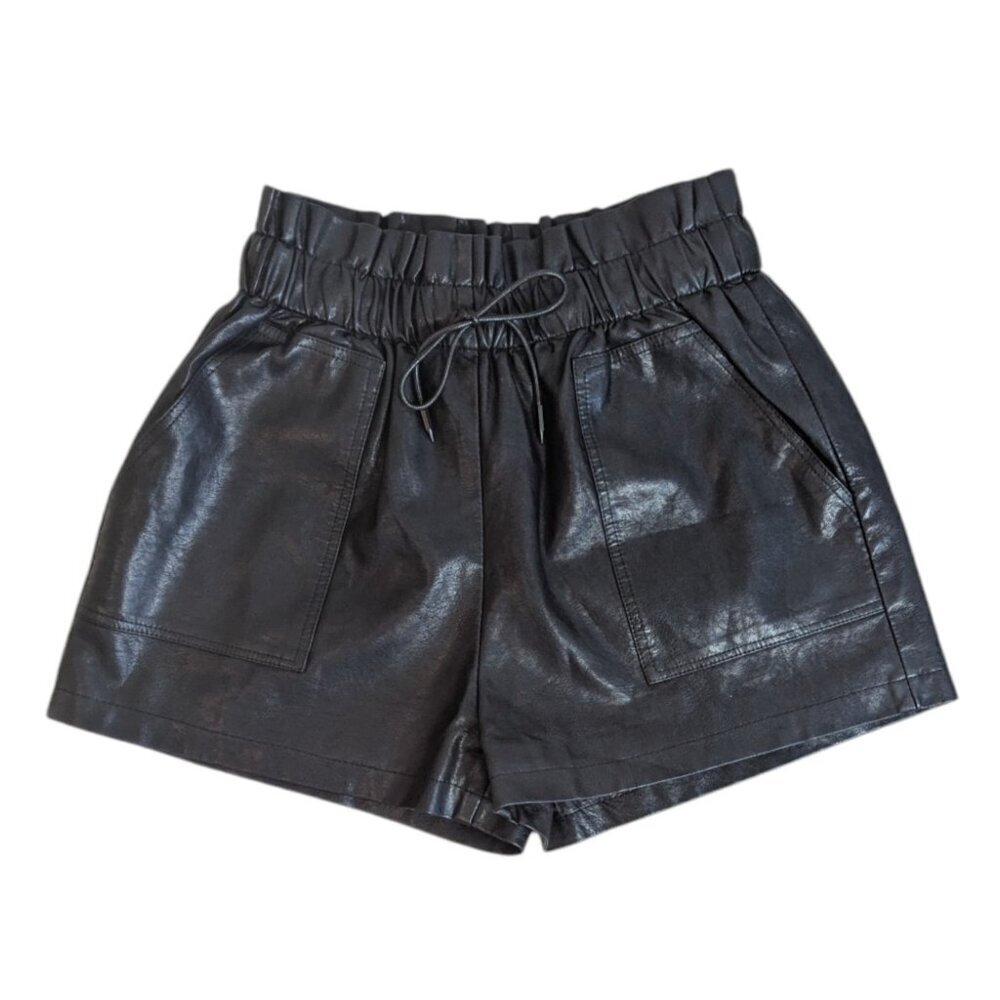 Black Vegan Faux Leather Paper Bag Shorts Women's
